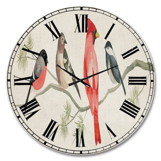Designart 'Chickadee And Red Farmhouse Bird On Branch Farmhouse Wall Clock